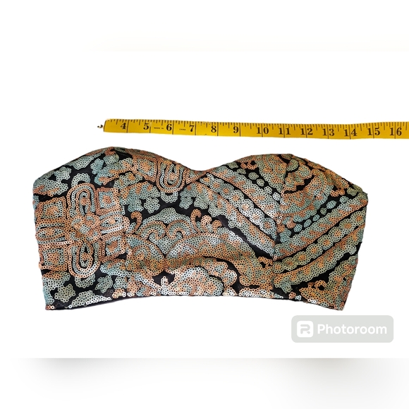 Womens Forever 21 Sequins Blue Gold Black Zipper Back Top Size Small - Picture 1 of 9